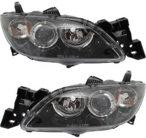 Set Of 2 Front Head Light Assembly Plastic Lens And Housing Left Driver & Right Passenger Side Direct Replacement Compatible With 2004-2009 Mazda 3 MA2519108 MA2518108