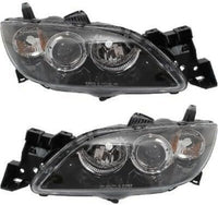Set Of 2 Front Head Light Assembly Plastic Lens And Housing Left Driver & Right Passenger Side Direct Replacement Compatible With 2004-2009 Mazda 3 MA2519108 MA2518108