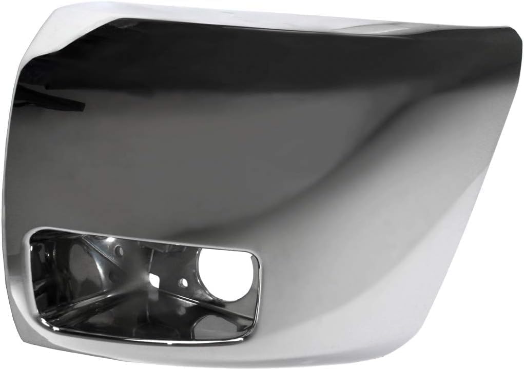 Front Bumper End Cap Chrome Plastic Left Driver Side With Fog Light Holes Direct Replacement Compatible With 2007-2013 Chevrolet Silverado 1500 GM1004156 20985757