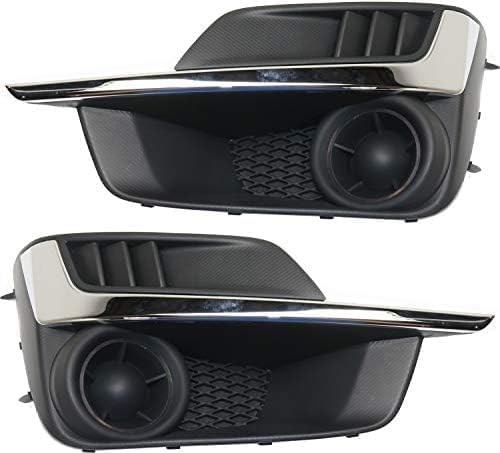 Set Of 2 Front Fog Light Cover With Chrome Molding Left Driver & Right Passenger Side Direct Replacement Compatible With 2015-2016 Subaru Impreza SU1039109 SU1038109