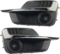 Set Of 2 Front Fog Light Cover With Chrome Molding Left Driver & Right Passenger Side Direct Replacement Compatible With 2015-2016 Subaru Impreza SU1039109 SU1038109