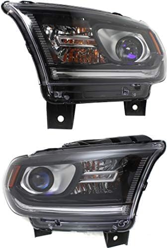 Set Of 2 Front Head Light Assembly With Black Interior Halogen Right Passenger & Left Driver Side Direct Replacement Compatible With 2014-2017 Dodge Durango CH2503255 CH2502255