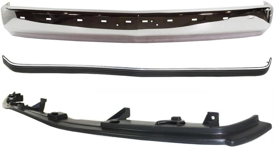 Front Bumper Face Bar Chrome With Pad Holes + Center Filler Primed + Molding Impact Strip Direct Replacement Compatible With 1994-2002 Chevrolet & GMC C/K-Series GM1002802 GM1087180