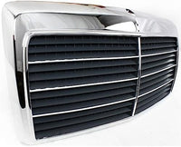 Front Grille Chrome Shell & Gray Insert Direct Replacement Compatible With 1986-1993 Mercedes Benz E-Class MB1200129 1248800783