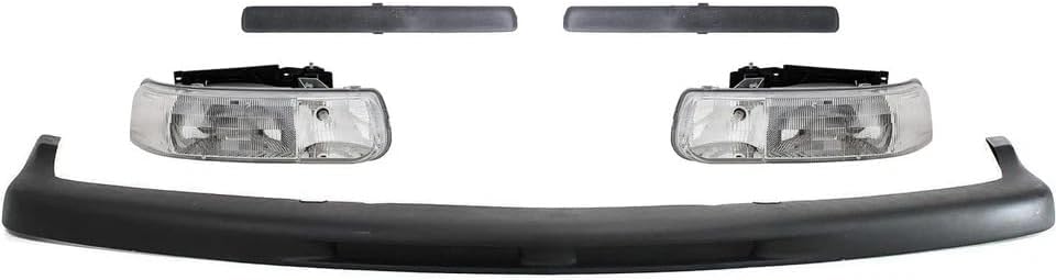 Front Bumper Face Bar Upper Cover + Headlights Assembly + Moldings Left Driver & Right Passenger Side Direct Replacement Compatible With 2000-2006 Chevrolet Tahoe/Suburban GM1051103