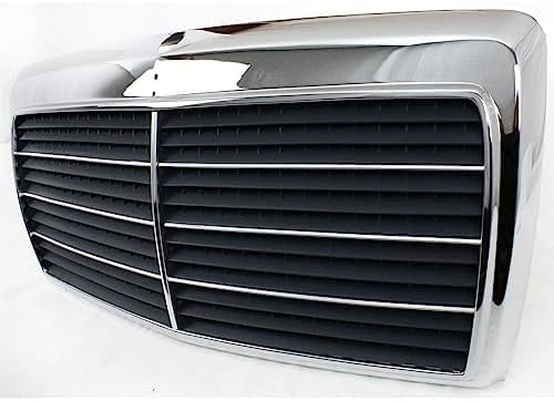 Front Grille Chrome Shell & Gray Insert Direct Replacement Compatible With 1986-1993 Mercedes Benz E-Class MB1200129 1248800783