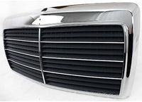 Front Grille Chrome Shell & Gray Insert Direct Replacement Compatible With 1986-1993 Mercedes Benz E-Class MB1200129 1248800783
