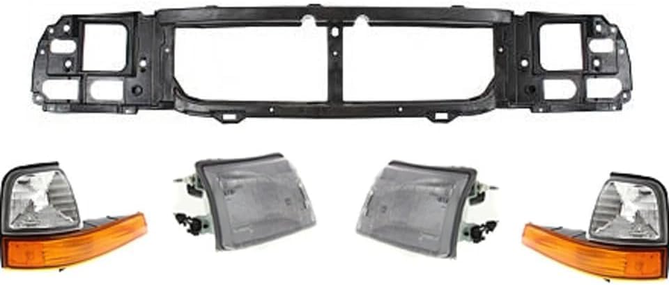 Front Grille Chrome Shell & Insert + Header Panel Thermoplastic And Fiberglass + Headlights + Corner Lamps Left & Right Side Direct Replacement Compatible With 1998-2000 Ford Ranger
