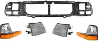 Front Grille Chrome Shell & Insert + Header Panel Thermoplastic And Fiberglass + Headlights + Corner Lamps Left & Right Side Direct Replacement Compatible With 1998-2000 Ford Ranger