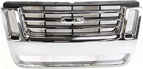 Front Grille Chrome Shell With Black Insert Plastic Direct Replacement Compatible With 2006-2010 Ford Explorer / 2007-2010 Sport Trac FO1200477 8L2Z8200CA