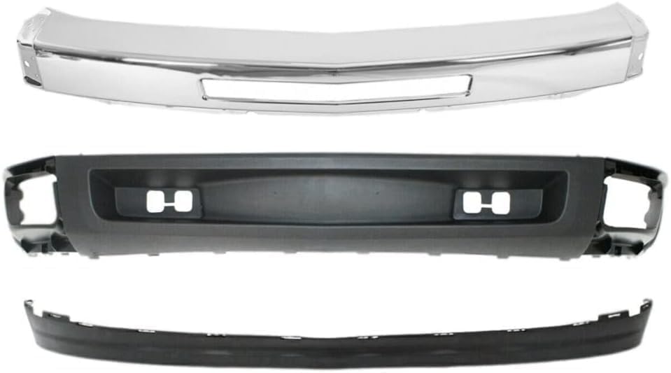 Front Bumper Chrome Steel + Lower Valance Air Deflector + Extension Textured Direct Replacement Compatible With Chevrolet Silverado 1500 2007-2013 GM1092191 GM1002831 GM1092192
