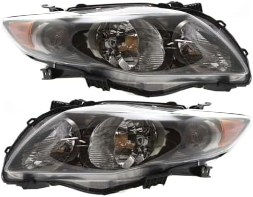 Set Of 2 Front Headlight Assembly With Black Interior Right Passenger & Left Driver Side Direct Replacement Compatible With 2009-2010 Toyota Corolla TO2503183 TO2502183 8111002680