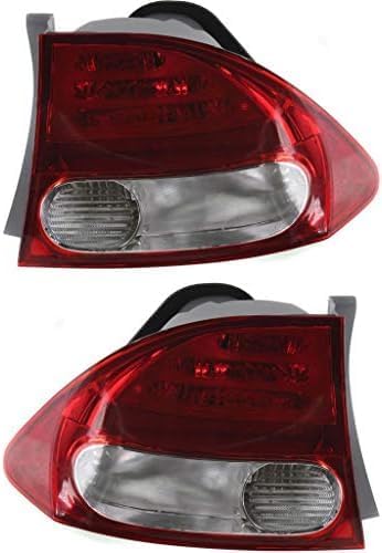 Set Of 2 Tail Light Outer Assembly Lens And Housing Left Driver & Right Passenger Side Direct Replacement Compatible With 2009-2011 Honda Civic HO2818138 HO2819138