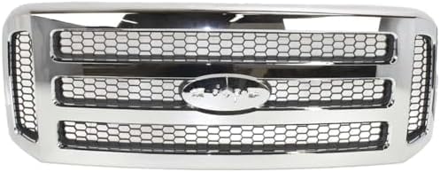 Front Grille Chrome Shell & Painted Gray Insert Direct Replacement Compatible With 2005 Ford Excursion / 2005-2007 F-Series Super Duty FO1200456 5C3Z8200BAA