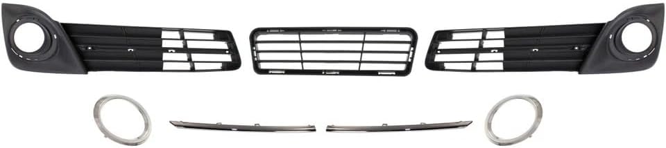 Front Bumper Lower Grille Textured + Fog Light Molding + Bezels + Brackets Left Driver & Right Passenger Side Direct Replacement Compatible With 2012-2014 Toyota Camry TO1036129