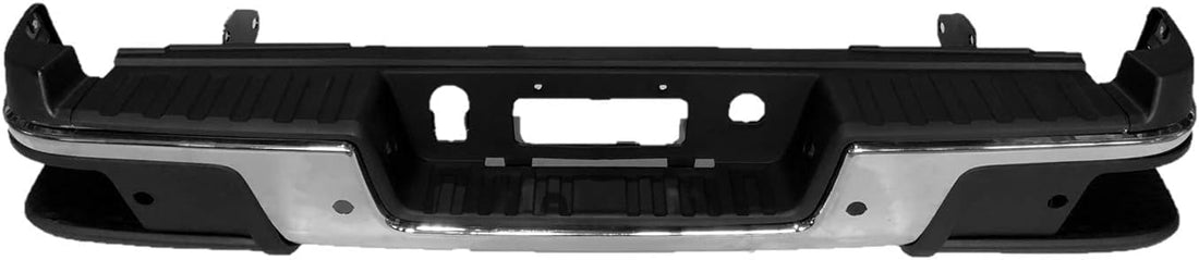 Rear Bumper Chrome Steel With Step Pad Assembly & Sensor Holes Direct Replacement Compatible With 2019-2021 Chevy Colorado/GMC Canyon GM1102568 GM1103206 GM1103205 84567940