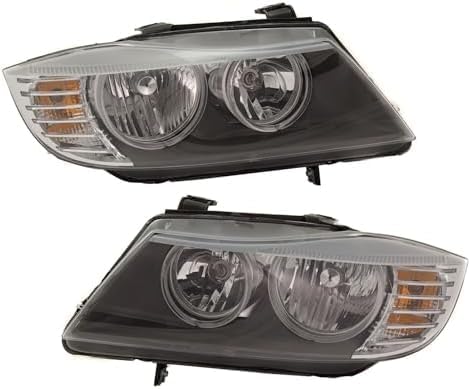 Set Of 2 Front Headlight Lens And Housing Halogen Right Passenger & Left Driver Side Direct Replacement Compatible With 2009-2012 BMW 3-Series BM2518123 BM2519123 63117202578