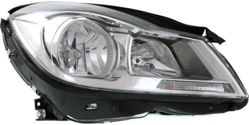 Set Of 2 Front Head Light Assembly Chrome Interior With Corner Lamp Plastic Left Driver & Right Passenger Side Direct Replacement Compatible With 2012-2014 Mercedes Benz C-Class