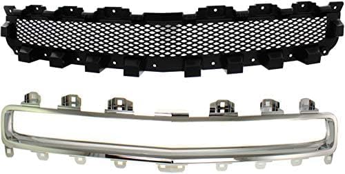Front Upper Grille Primed Shell And Insert + Molding Chrome Direct Replacement Compatible With 2008-2012 Chevrolet Malibu GM1200601 GM1210114 15823699 15823701
