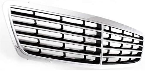 Front Grille Assembly Chrome Shell With Prime Insert Plastic Direct Replacement Compatible With 2000-2002 Mercedes Benz E-Class MB1200116 21088006839040
