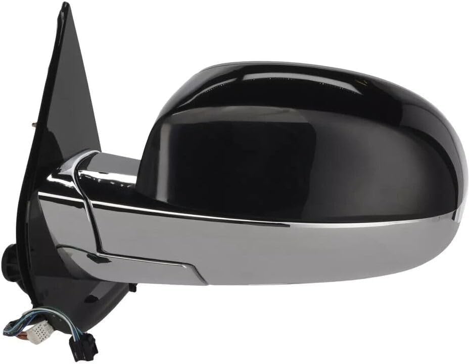 Front Power Mirror Non-Towing Folding Heated Chrome Body With Primed Cap Left Driver Side Direct Replacement Compatible With 2007-2014 Cadillac Escalade 25831078