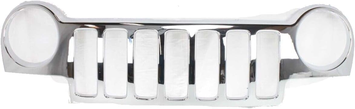 Front Grille Bright Chrome Plastic Direct Replacement Compatible With 2002-2004 Jeep Liberty 55156608AB-PFM