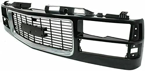 Front Grille Primed Shell And Cross Bar Insert With Chrome Opening Molding Direct Replacement Compatible With 1994-2000 GMC C/K-Series / 1994-1999 Suburban GM1200392 12388709