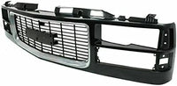 Front Grille Primed Shell And Cross Bar Insert With Chrome Opening Molding Direct Replacement Compatible With 1994-2000 GMC C/K-Series / 1994-1999 Suburban GM1200392 12388709