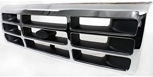 Front Grille Chrome Shell With Plastic Insert Direct Replacement Compatible With 1992-1997 Ford F-Series FO1200173 F4TZ8200A