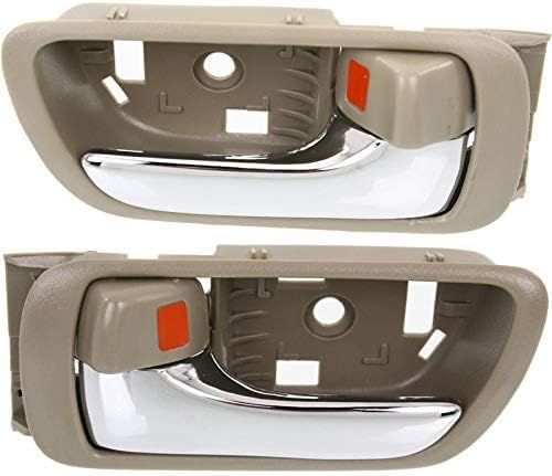 Set of 2 Front & Rear Interior Door Handle Chrome with Beige Plastic Right Passenger & Left Driver Side Direct Replacement Compatible with 2002-2006 Toyota Camry 69205YC03005