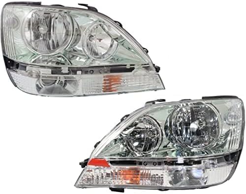 Set Of 2 Front Headlight Assembly Chrome Interior Right Passenger & Left Driver Side Direct Replacement Compatible With 2001-2003 Lexus RX300 LX2502104 LX2503104 8115048080 8111048080