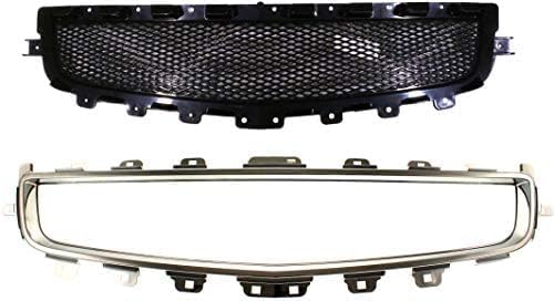 Front Grille Primed Shell And Insert + Center Molding Chrome Direct Replacement Compatible With 2008-2012 Chevrolet Malibu GM1200600 GM1210115 25784042 25784043