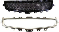 Front Grille Primed Shell And Insert + Center Molding Chrome Direct Replacement Compatible With 2008-2012 Chevrolet Malibu GM1200600 GM1210115 25784042 25784043