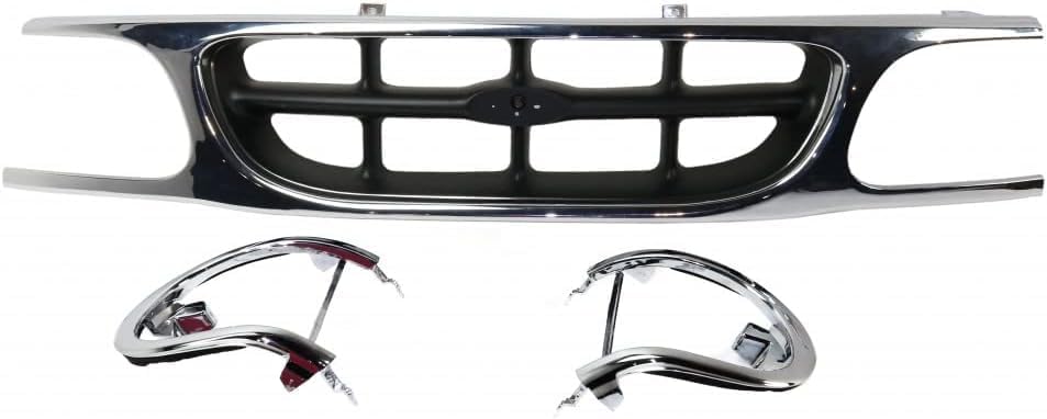 Front Grille Chrome Shell With Silver Gray Insert Plastic With Headlight Bezels Direct Replacement Compatible With 1995-2001 Ford Explorer FO1200316 F87Z8200NAD