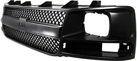 Front Bumper Primed Steel + Upper Cover + Grille Black Shell & Insert + Head Light Left & Right Side Direct Replacement Compatible With 2003-2017 GMC Savana/Chevrolet Express Van