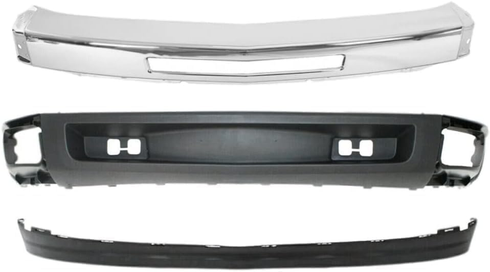 Front Bumper Chrome Steel + Lower Valance + Extension + Fog Light + Set of 8 Brackets Left & Right Side Direct Replacement Compatible With 2007-2013 Chevrolet Silverado 1500