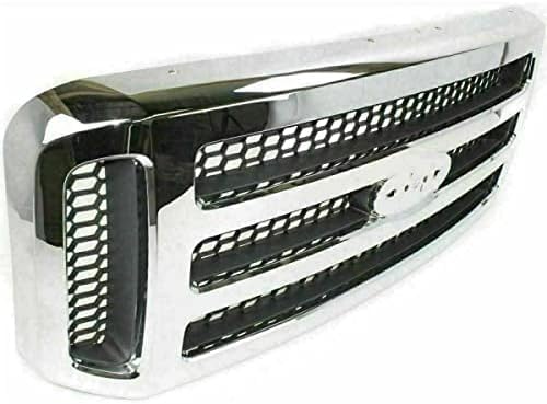 Front Bumper Steel + Grille Chrome + Upper Cover Primed + Lower Valance Panel Textured Direct Replacement Compatible With 2005-2007 Ford F-Series Super Duty FO1057292 FO1200456