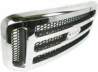 Front Bumper Steel + Grille Chrome + Upper Cover Primed + Lower Valance Panel Textured Direct Replacement Compatible With 2005-2007 Ford F-Series Super Duty FO1057292 FO1200456