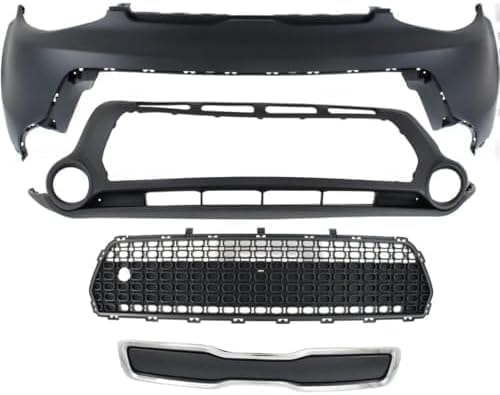 Front Bumper Upper & Lower Cover + Set Of 2 Grille Direct Replacement Compatible With 2014-2016 Kia Soul KI1014100 KI1015104 KI1036119 KI1200158 86511B2000 86512B2000 86561B2000