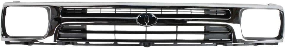 Front Bumper Chrome Steel + Lower Valance Primed + Grille Direct Replacement Compatible With 1992-1995 Toyota Pickup 2WD TO1002102 TO1200128 TO1095104 5210135070 5311135070 5391135010