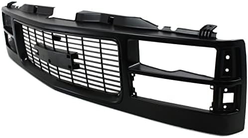 Front Grille Primed Shell And Cross Bar Insert Direct Replacement Compatible With 1994-2000 GMC C/K Series Pickup / 1994-1999 Suburban GM1200357 12375422