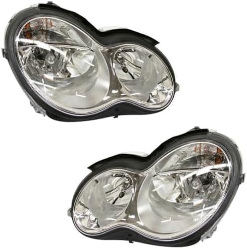 Front Headlight Assembly Left Driver and Right Passenger Side Direct Replacement Compatible With 2005-2007 Mercedes Benz C-Class MB2502148 MB2502209 MB2503148 MB2503209 2038201559
