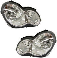 Front Headlight Assembly Left Driver and Right Passenger Side Direct Replacement Compatible With 2005-2007 Mercedes Benz C-Class MB2502148 MB2502209 MB2503148 MB2503209 2038201559