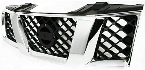 Front Grille Chrome Shell With Black Insert Direct Replacement Compatible With 2005-2007 Nissan Pathfinder / 2005-2008 Frontier NI1200217 62310EA700