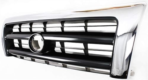 Front Grille Chrome Shell/Painted Dark Argent Insert + Headlight Fillers Left Driver & Right Passenger Side Direct Replacement Compatible With 1998-2000 Toyota Tacoma TO1200213