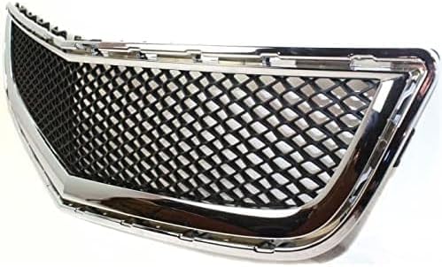Front Bumper Upper & Lower Grille Chrome Shell And Primed Insert Direct Replacement Compatible With 2009-2012 Chevrolet Traverse GM1200615 GM1036120 15943196 20756061