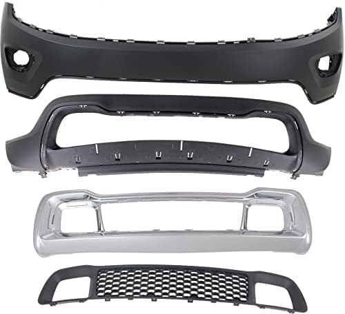 Front Bumper Upper And Lower Cover + Grille & Frame Direct Replacement Compatible With 2014-2016 Jeep Grand Cherokee CH1014105 CH1015114 CH1036128 CH1037107 1WL27TZZAC 68143076AD