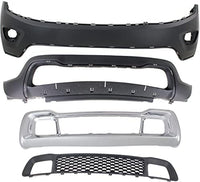Front Bumper Upper And Lower Cover + Grille & Frame Direct Replacement Compatible With 2014-2016 Jeep Grand Cherokee CH1014105 CH1015114 CH1036128 CH1037107 1WL27TZZAC 68143076AD