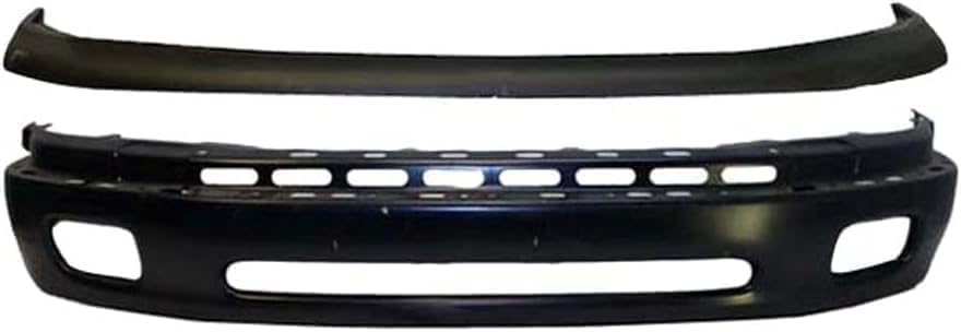Front Bumper Primed Steel + Upper Cover Textured + Bumper Mounting Bracket Left Driver And Right Passenger Side Direct Replacement Compatible With 2000-2006 Toyota Tundra TO1002171