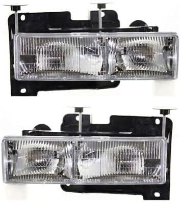 Front Grille Primed Shell And Insert Plastic + Signals & Headlights + Reflector And Marker Lamps Right & Left Side Direct Replacement Compatible With 1994-2000Chevrolet C/K Series
